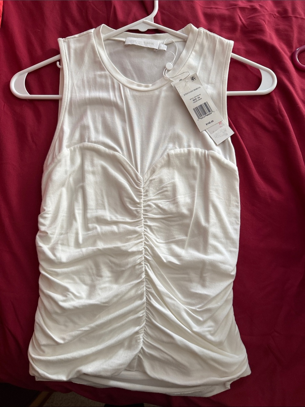 NWT Jonathan Simkhai White Ruched Sleeveless Tank Top